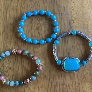 LOT OF 3 TURQUOISE AND STONE BRACELETS